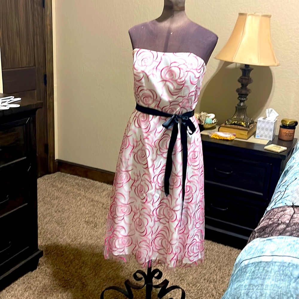 David's Bridal Size 10 White w beautiful fushia embroidered simple roses! 🌹🌹